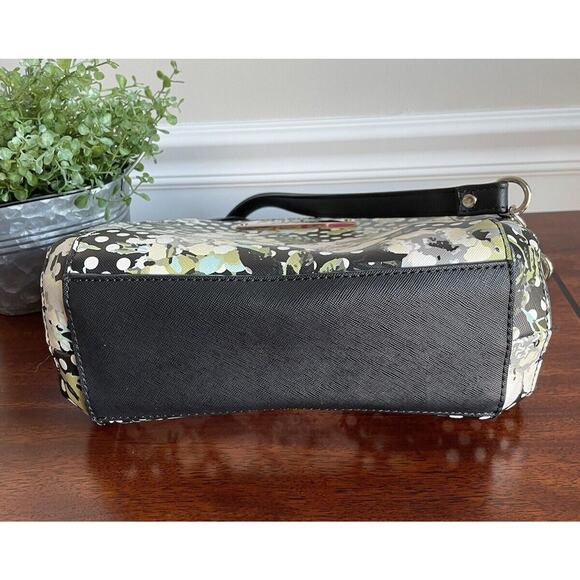 Betsy Johnson Crossbody Purse, Polka Dots Floral Yellow Black Gray - Picture 5 of 7